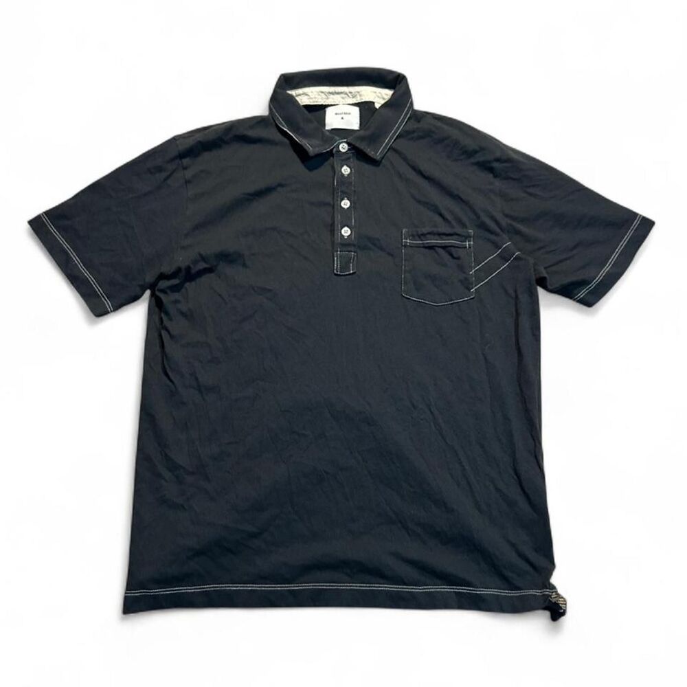 Billy Reid Contrast Stitch black polo shirt with white stitching Size XL